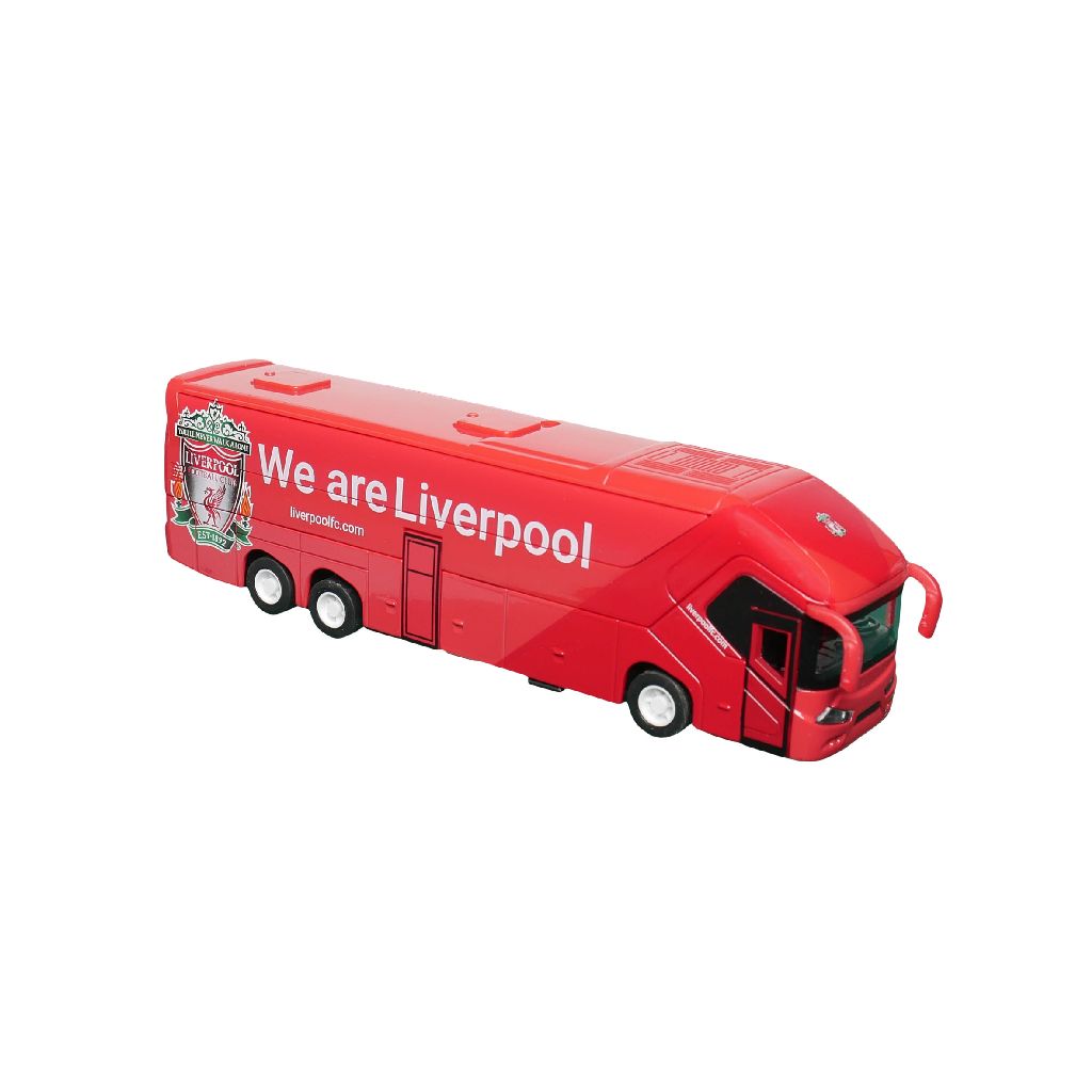 autobús de juguete rojo, modelo Liverpool, vista lateral